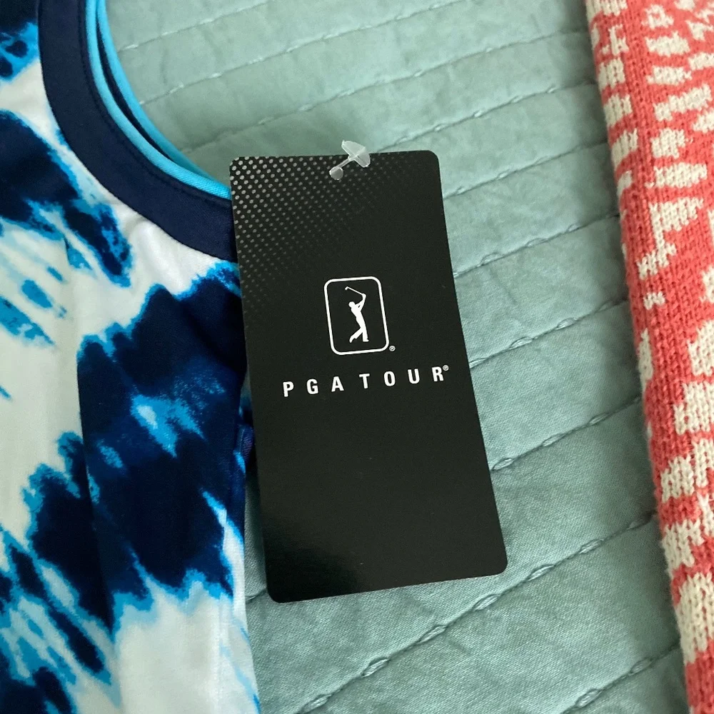 NWT PGA Tour Blue White Sleeveless Polo Golf Shirt Sz M - Picture 7 of 8